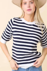 Short Sleeve Sweater Knit Stripe Top Simmer & Fay S